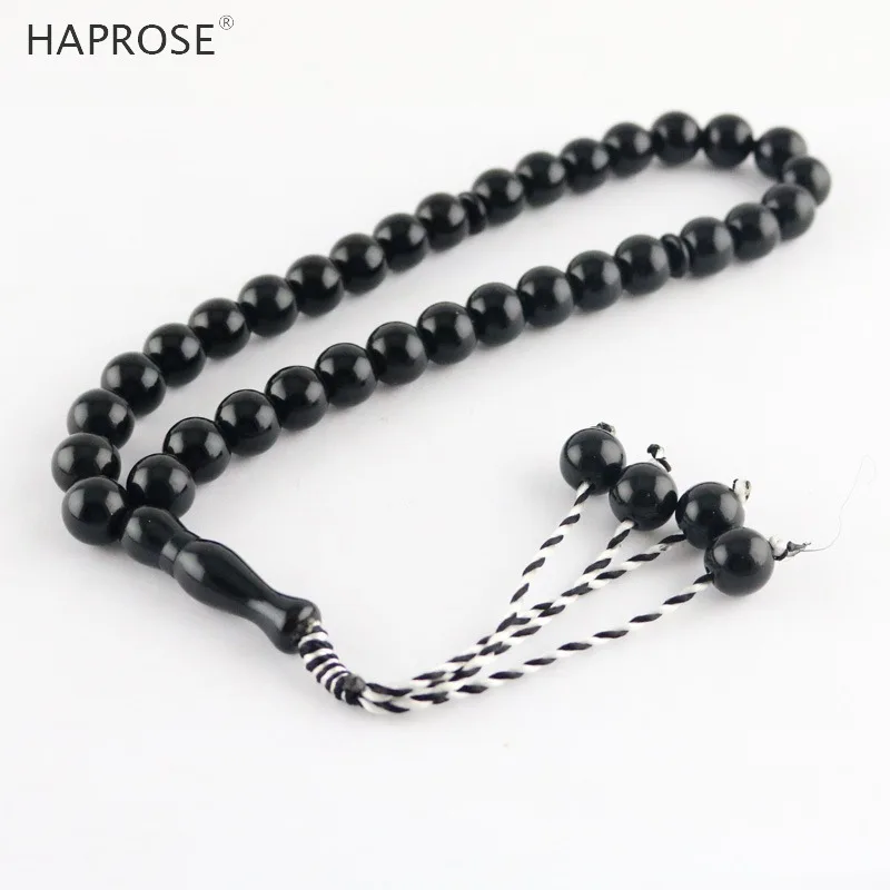 

Honey wax color Copal black beads bracelet 33beads Muslim Allah beads Rosary round 12mm tasbih holiday gifts Misbaha Tesbih