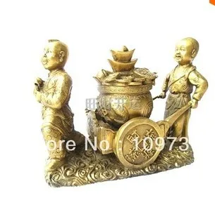 Bh 0078 Китайский бронзовый Lucky Boy и Деньги Трейлер статуя Bh 0078 Китайский бронзовый Lucky Boy и Деньги Трейлер статуя