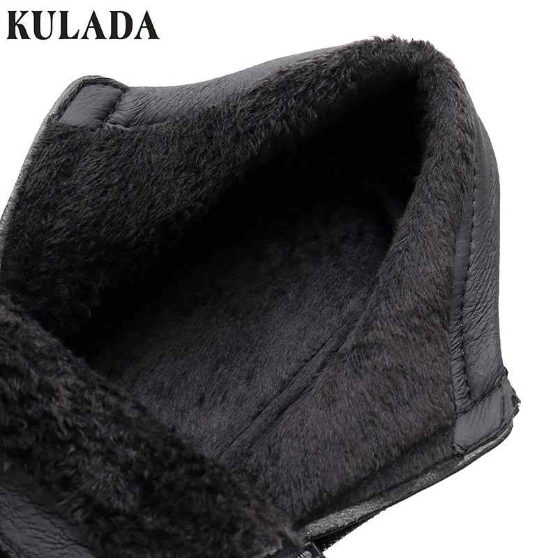 KULADA New Shoes Men Ankle Boots Men's Double Zipper Side Casual Boots Men's High Quality Short plush Business Footwear