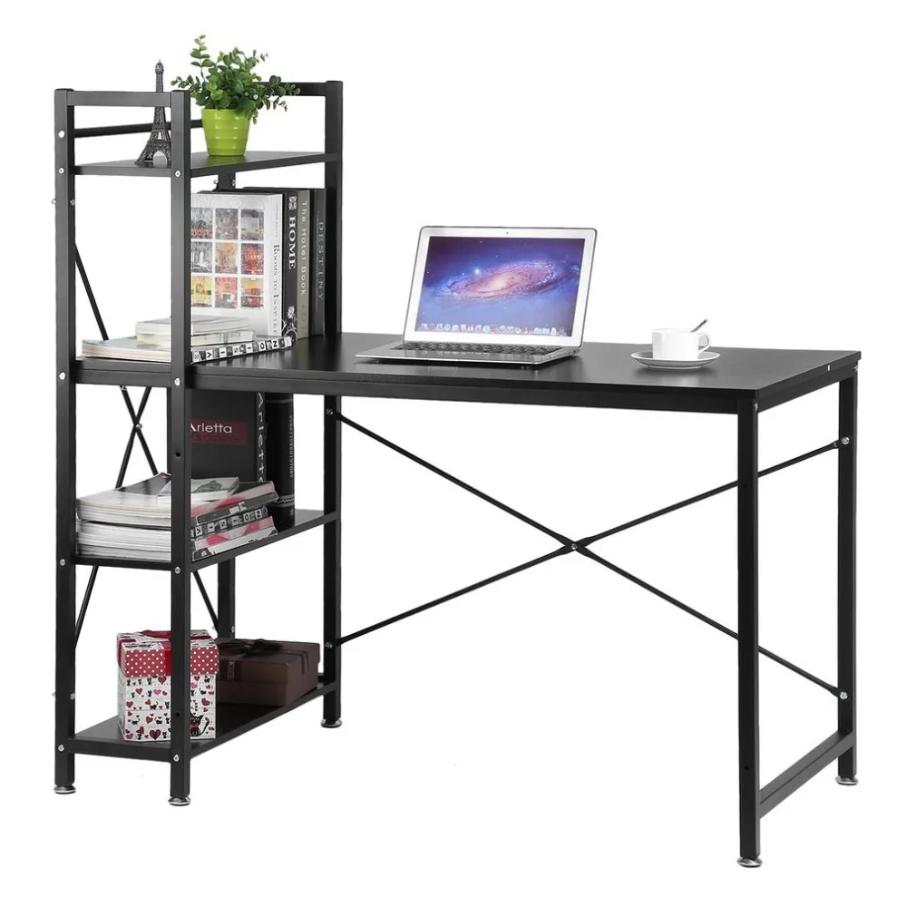 

Wooden Writing Desk Computer Work Table Iron Shelving Rack Desk Bookcase Conjoined Combination Home Office Workstation