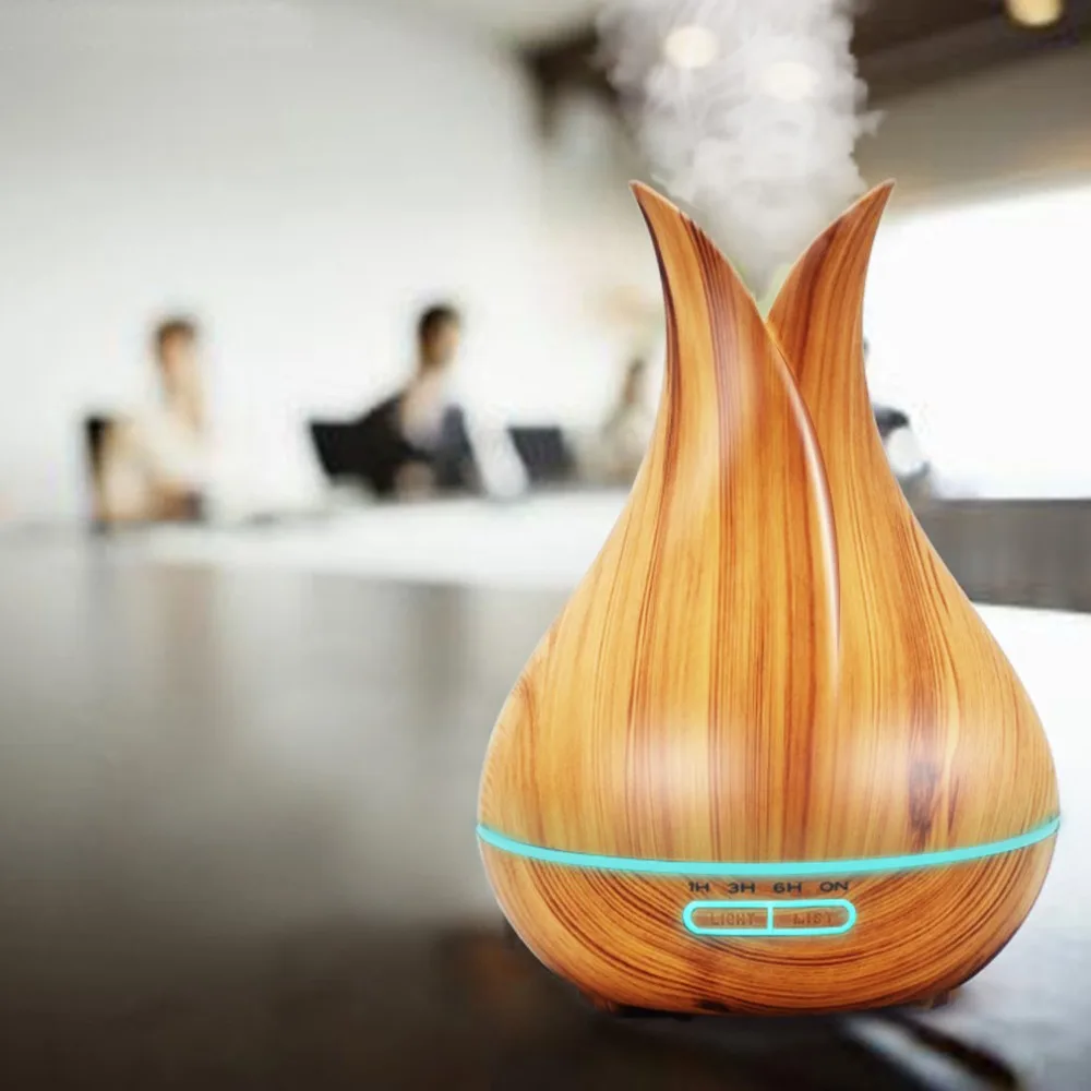 

400ml Air Humidifier Essential Oil Diffuser Aroma Lamp Aromatherapy Electric Aroma Diffuser Mist Maker for Home-Wood
