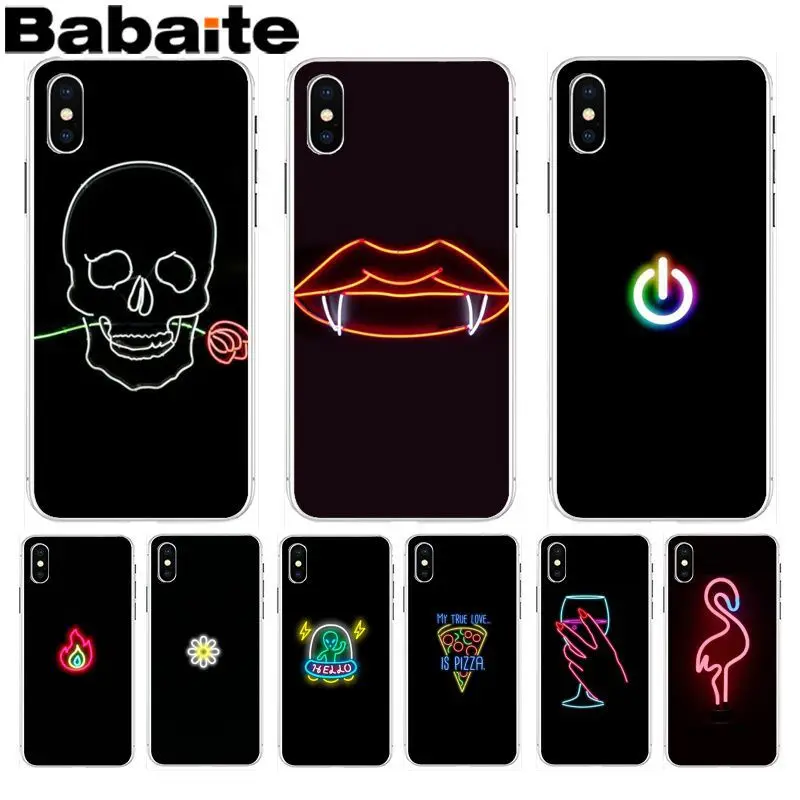 Babaite Black background fluorescent small pattern font neon Phone Case for Apple iPhone 8 7 6