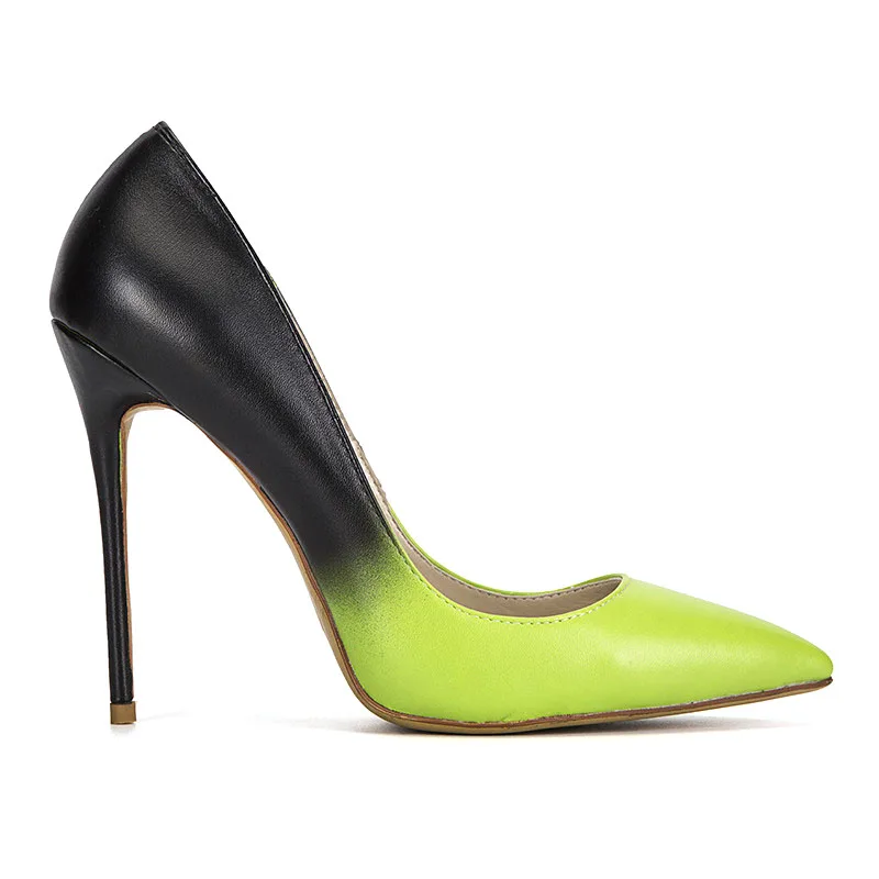 Dedo Sexy Amarillo Vestido Verde Degradado Zapatos As Estilete Las Tacones Color Negro Pie Bombas De Altos Punta Del Señoras Mujeres Mujer Pic Boda r5PqErT