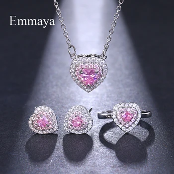 

Emmaya New Arrival Wedding Jewelry Set Heart Cubic Zircon Necklace/Earring/Ring Set Adjustable Ring Party Gift