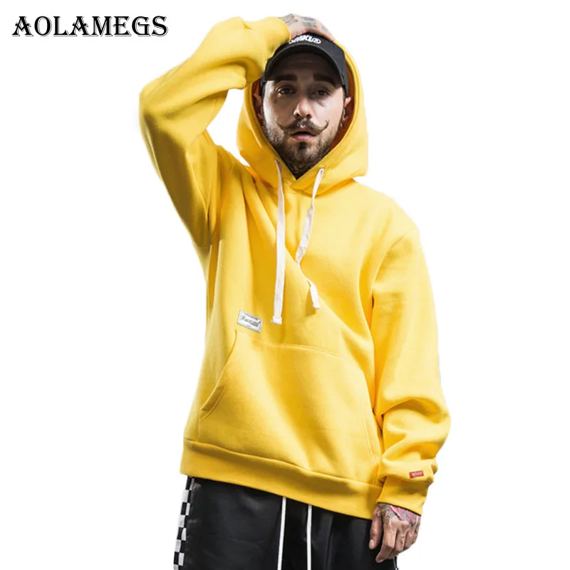 Aolamegs Hoodies Men Solid Simple Basic Hood High Street Pullover ...