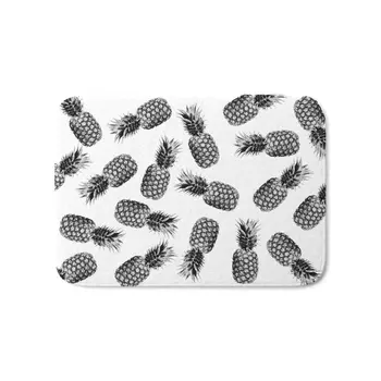 

Black And White Pineapple Bath Mat 17" x 24" Pattern Coral Fleece Rug Anti-Slip Doormat Home Decor