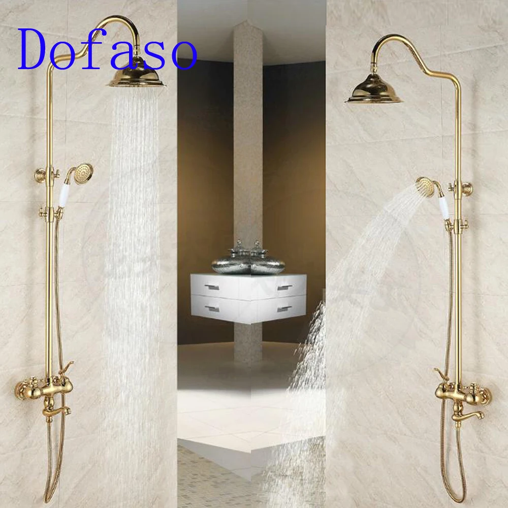 Dofaso quality antique bath rain gold shower faucet set 8'' head shower
