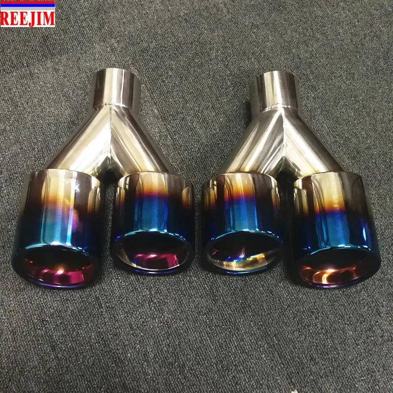 2 PCS Blue Burnt Dual Universal Exhaust Tip muffler tip Polished