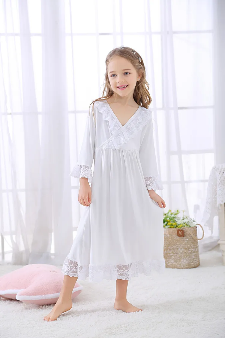 Весенняя детская одежда ночное белье для девочек кружевные плиссированные Ночное платье ночные рубашки Детская домашняя одежда принцессы ночную рубашку Y321