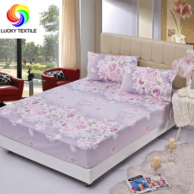 3pcs/set Bedding rubber fitted bed sheet +pillowcase gray flower