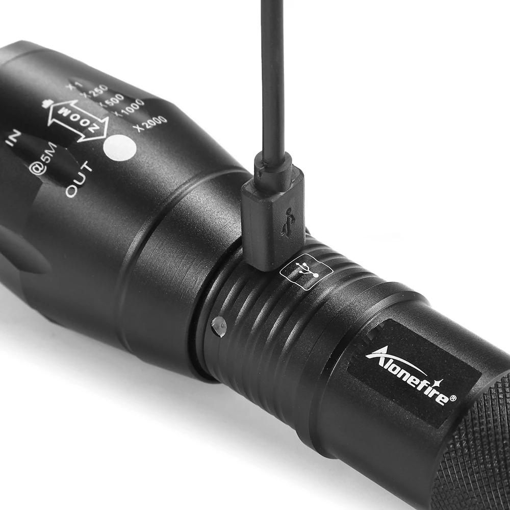 AloneFire XM-L T6 CREE светодиодный вспышка светильник фонарь G700-U Micro usb Перезаряжаемые зум фонарь заливающего светильник флэш-светильник для 18650 Батарея