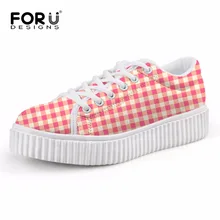 FORUDESIGNS/классические женские туфли на плоской подошве с узором в мелкую клетку; Повседневная дышащая обувь на толстой подошве на шнуровке розового цвета; обувь на платформе; женская обувь на плоской подошве для девочек