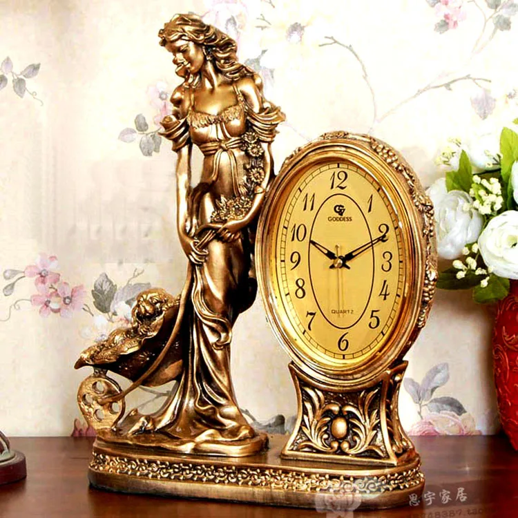 Часы в ретро-античном стиле, бесшумные часы для дома, европейские часы для сидения, часы для гостиной, креативная Классическая композиция, антикварные настольные часы