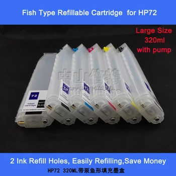 

XIMO 320ml Chipped Empty Refillable ink cartridge with pump for HP72 ,fish shape,2 sets a lot