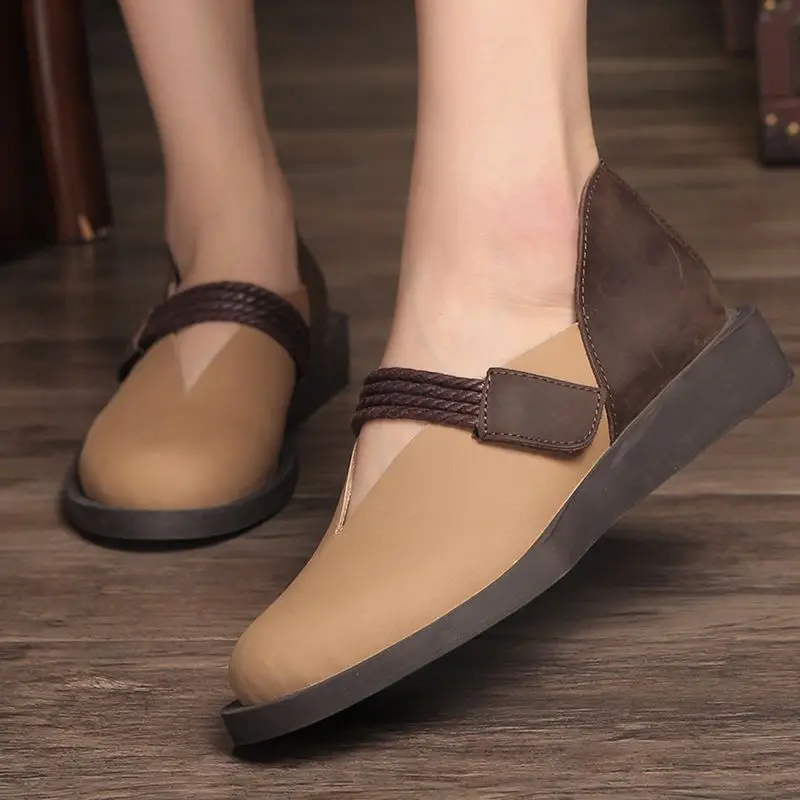 

Women Casual Leather Shoes Low Heels Autumn 2018 Retro Genuine Leather Women Pums Mary Jane Shoes Handmade Soft Leather Pumps