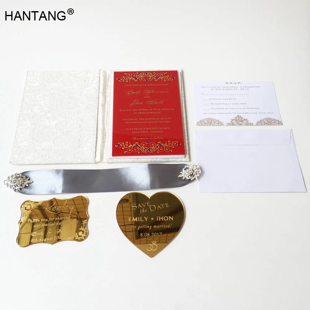  115x175mm Beautiful Red Acrylic Rectangle Shape Wedding Invitation Card 100 Sets Per Lot - 32829316483