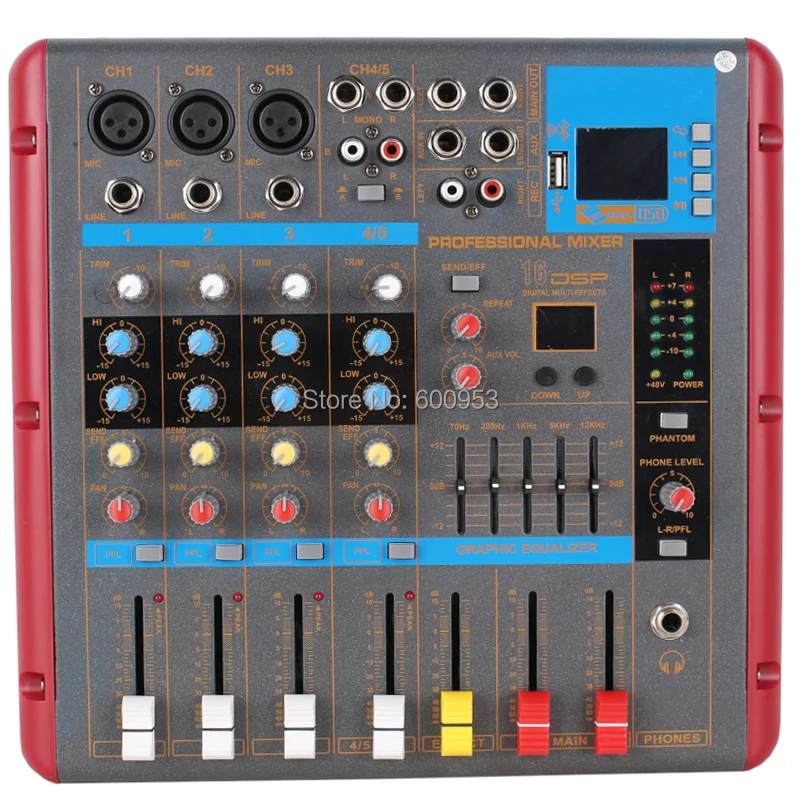 

MiCWL 5 Channel Bluetooth Microphone Mixing Console Digital Mixer for Recording Studio Stage with 48V Monitor USB DSP SMR500-USB