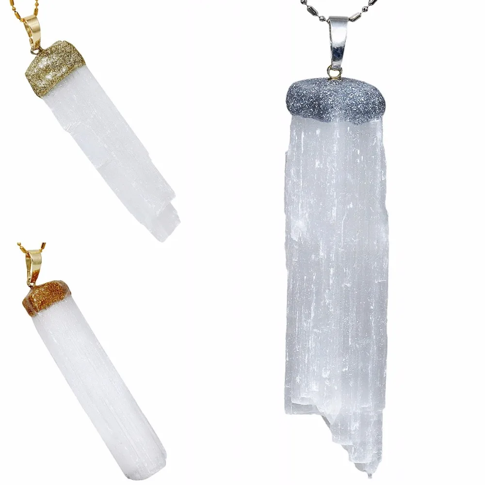 

SUNYIK Natural Raw Selenite Crystal Irregular Stone Pendant Fit Necklace