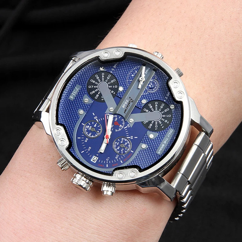 Лидирующий бренд, Роскошные мужские часы с большим циферблатом, военные кварцевые часы, повседневные спортивные деловые металлические наручные часы, мужские часы