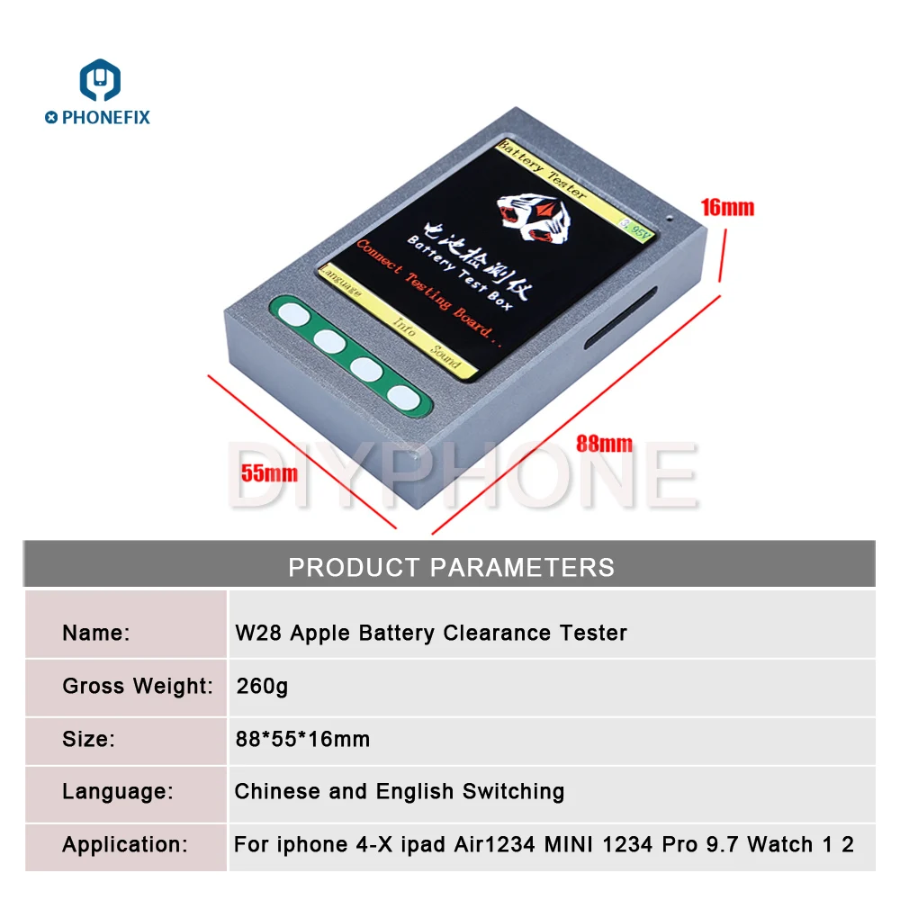 PHONEFIX батарея тестовая коробка для Apple iPhone iPad с кабелем данных батареи тестовая плата состояние батареи тест er один ключ чистый цикл