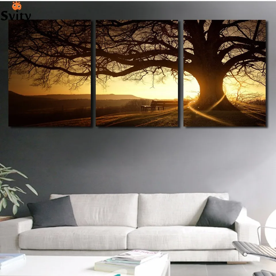 

3 Panel Modern Printed Tree Painting Picture Cuadros Sunset Canvas Painting Wall Art Home Decor For Living Room No Frame F035