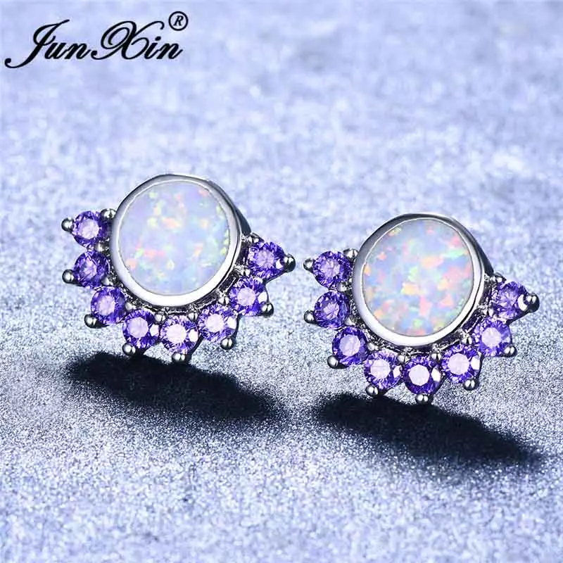 Blue Fire Opal Zircon Women Jewelry Gemstone Silver Stud Earrings 20mm OH3320