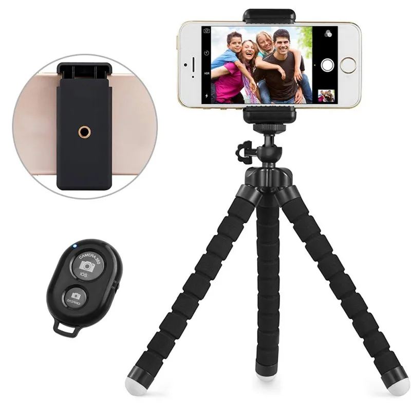 

360 Degrees Adjustable Detachable Cell Phone Tablet Desk Rod Holder Adapter Flexible Tripod Mount Remote Control Kit