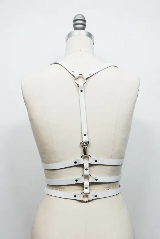 Ремни, американский стиль, кожаный ремень, ремни для тела со съемным воротником вокруг шеи, регулируемые пряжки, 3 линии, поясные ремни - Цвет: Белый