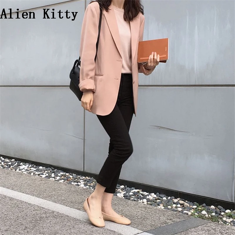 

Alien Kitty 2018 Spring Autumn Women New Coat Korea Chic Blazer Tops Single Breasted Casual Solid Work Ladies Fashion Blazer