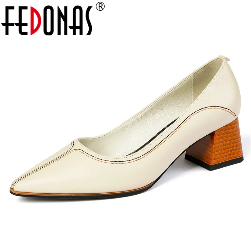 

FEDONAS Women Genuine Leather High Heels Pointed Toe Basic Pumps Party Shallow 2020 Spring Autumn Elegant Slip-on Shoes Woman