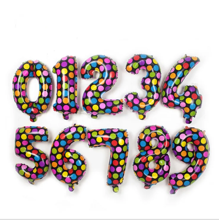 

16inch Colorful Polka Dot Number Foil Digit Helium Balloons Wedding Birthday Decoration Air Balloon Kids Party Favor Supplies