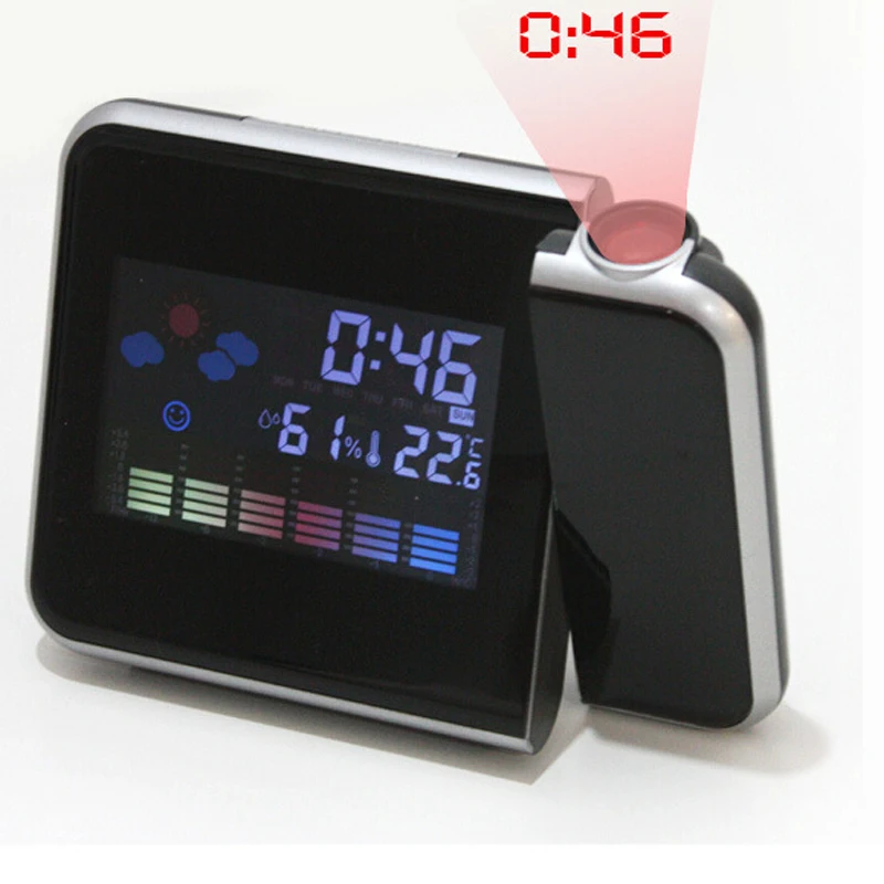 Digital Projection Bedside Desk Clock Weather LCD Snooze Alarm Clock