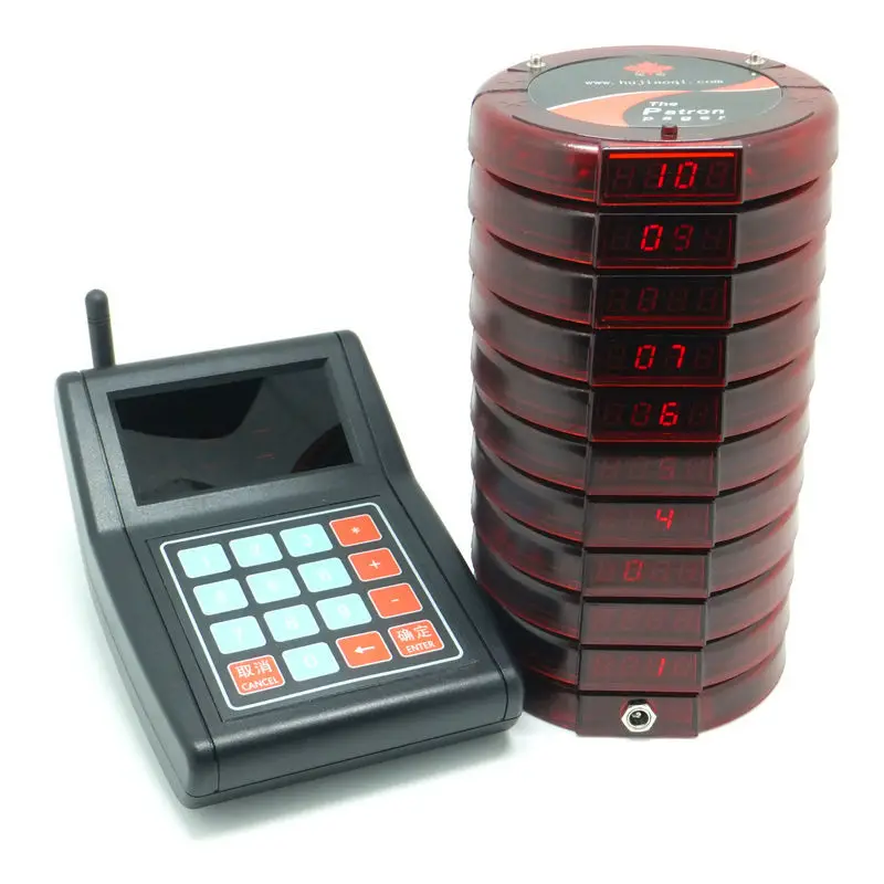 Wireless coaster patron pager with 10 receivers, for coffee shop