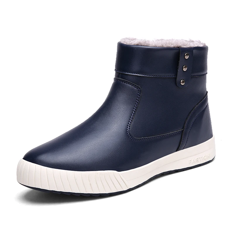 

Winter Boots Men Leather High Top Shoes Cotton Snow Boots Waterproof Non-slip PU Leather Slip On Casual Ankle Shoes Free Ship