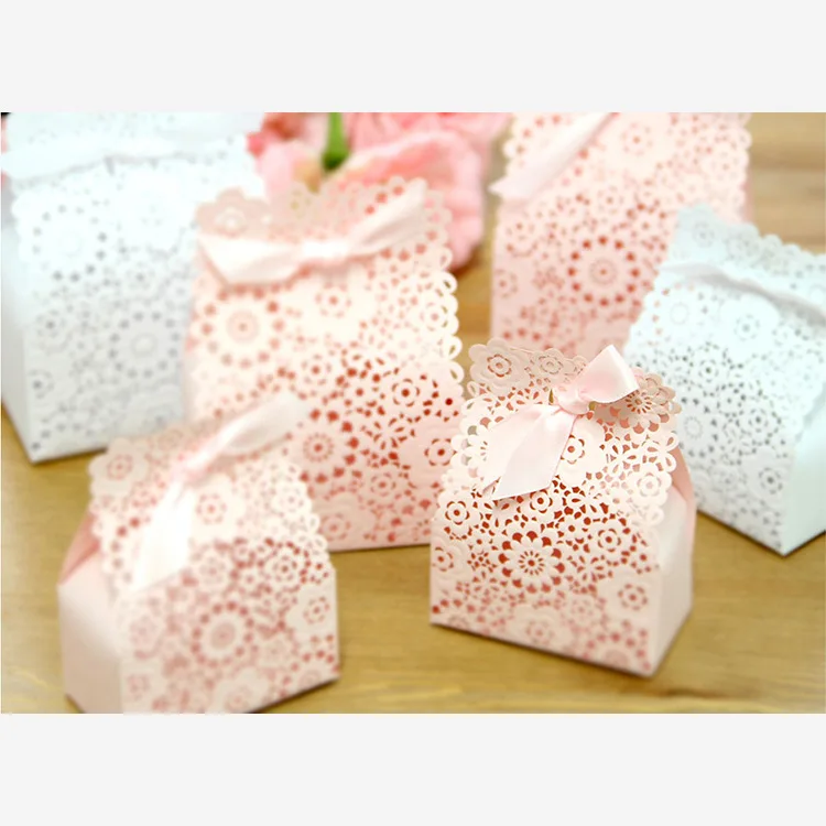 

50pcs 2 sizes Laser cut Pink Hollow Wedding Candy favor box,pearl color paper candy box,baby shower birthday gift