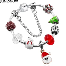 JUNESNOW Аутентичные Серебряные Подвески бусины браслеты подходят для европейских детей Рождественский подарок для женщин ювелирные изделия