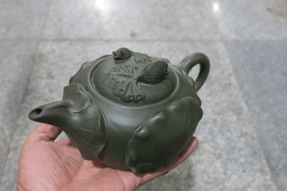 Старый Китайский Рукоделие Эмалированные Исин Цзы Ша Глины(зеленый керамики) Чайник, золотая рыбка и Лотоса no.40., с отметкой