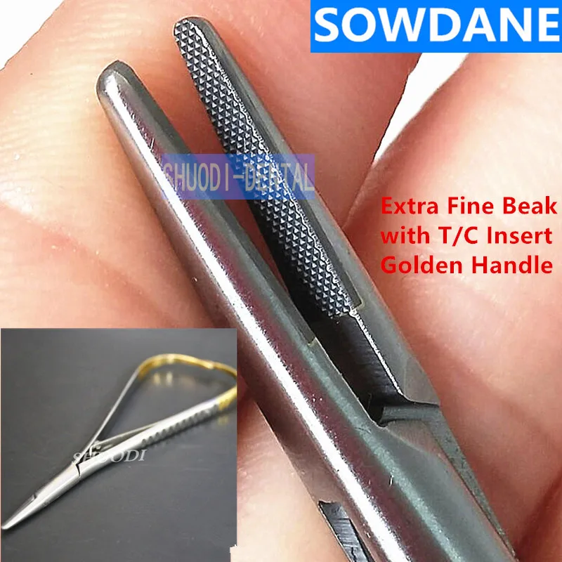 

Dental Orthodontic Mathieu Needle Holder 14cm,Extra Fine Beak with T/C insert and golden handle Instrument Tool