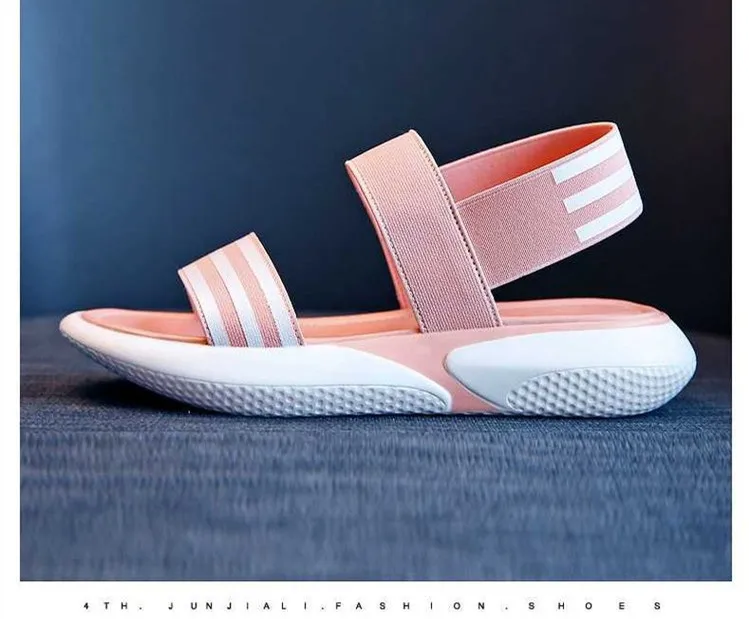 

2019 Summer Women's Shoes Platform Casual Sandals Striped Decoration Elastic Band Sandals Round-toe Open Toe EUR35-39