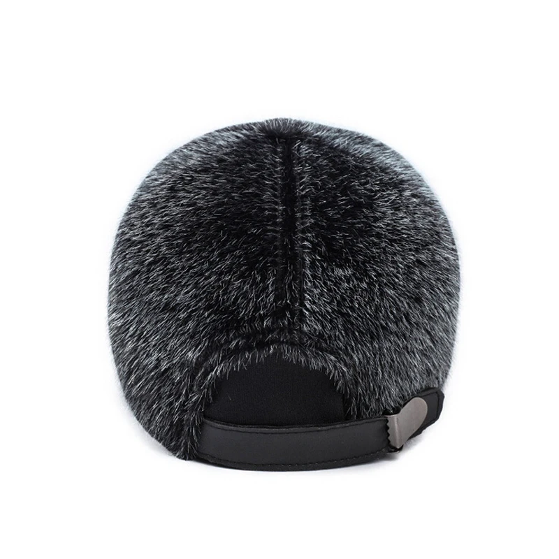 New Winter Warm Faux Mink Fur Baseball Cap Men Outdoor Sports Thicken Dad caps Hats for Father Visors with Ears Flaps Brand