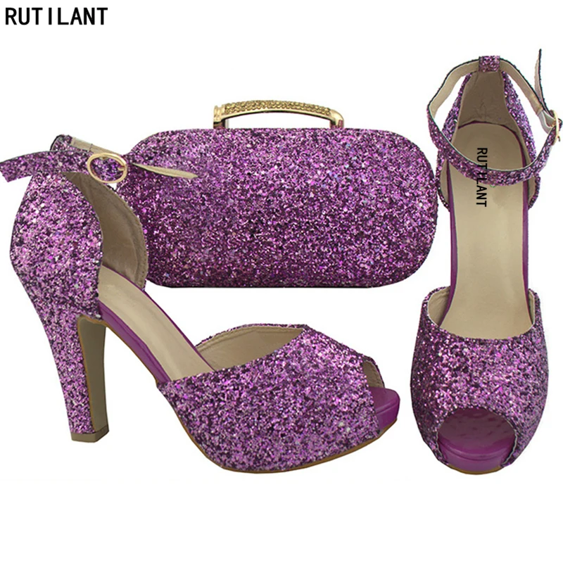 

New Arrival Latest Ladies Italian Crystal Shoes and Bag Set Decorated with Rhinestone African Shoes and Matching Bags Italian