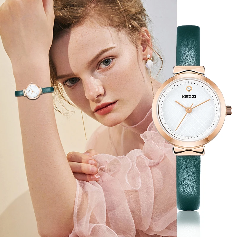 Kezzi Casual Small Ladies Watch White Leather Band Small Dial Clock