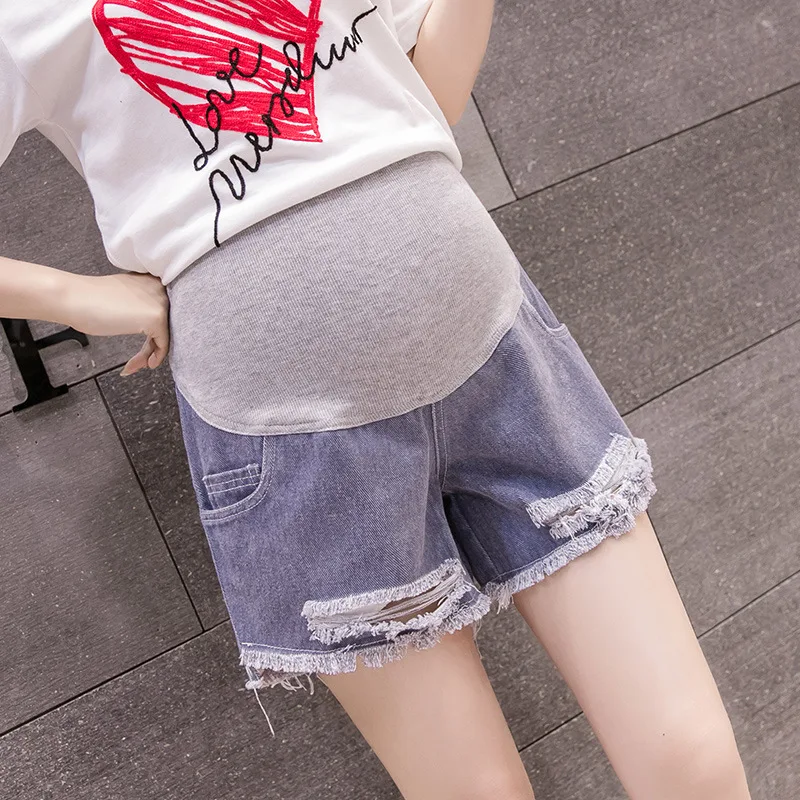 

Hishiny Maternity Clothes Summer Denim Shorts Premama Broken Hole Jeans Grossesse Pregnancy Trousers Belly Support Plus Size