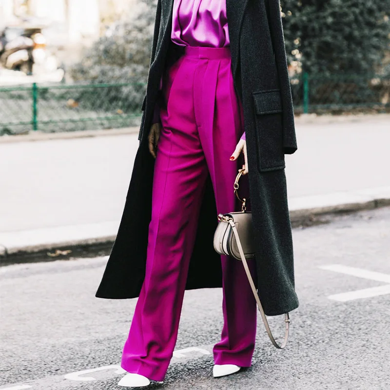 

2019 Spring New Fashion High Waist Pure Color Walky-Leg Pants Women's Douche Long Pants Black Women Pants