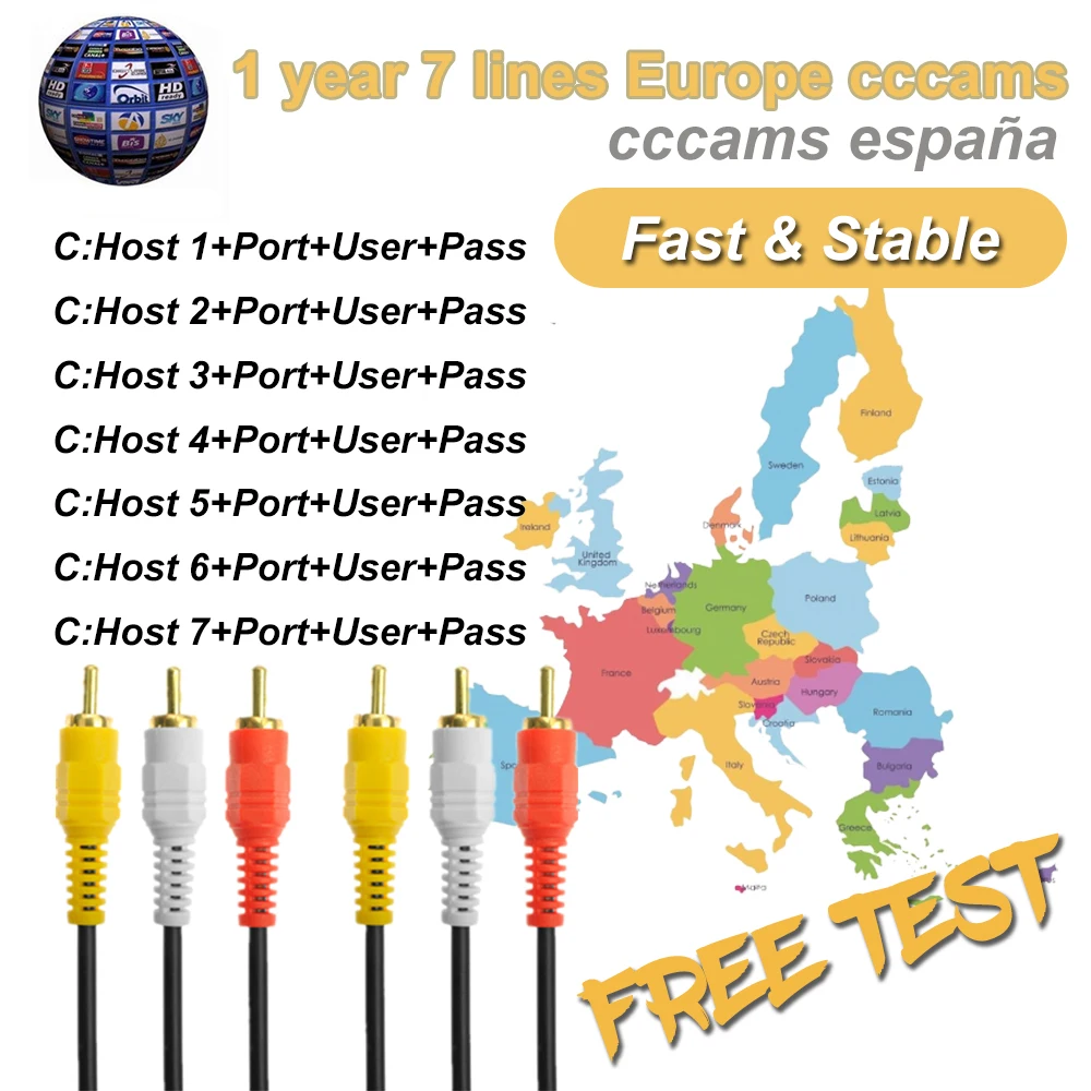 

Spain Receptor Cccam 7 cline free for 1 year spain used for DVB-S2 CCcam Satellite tv Receiver Europe channels c-line Server