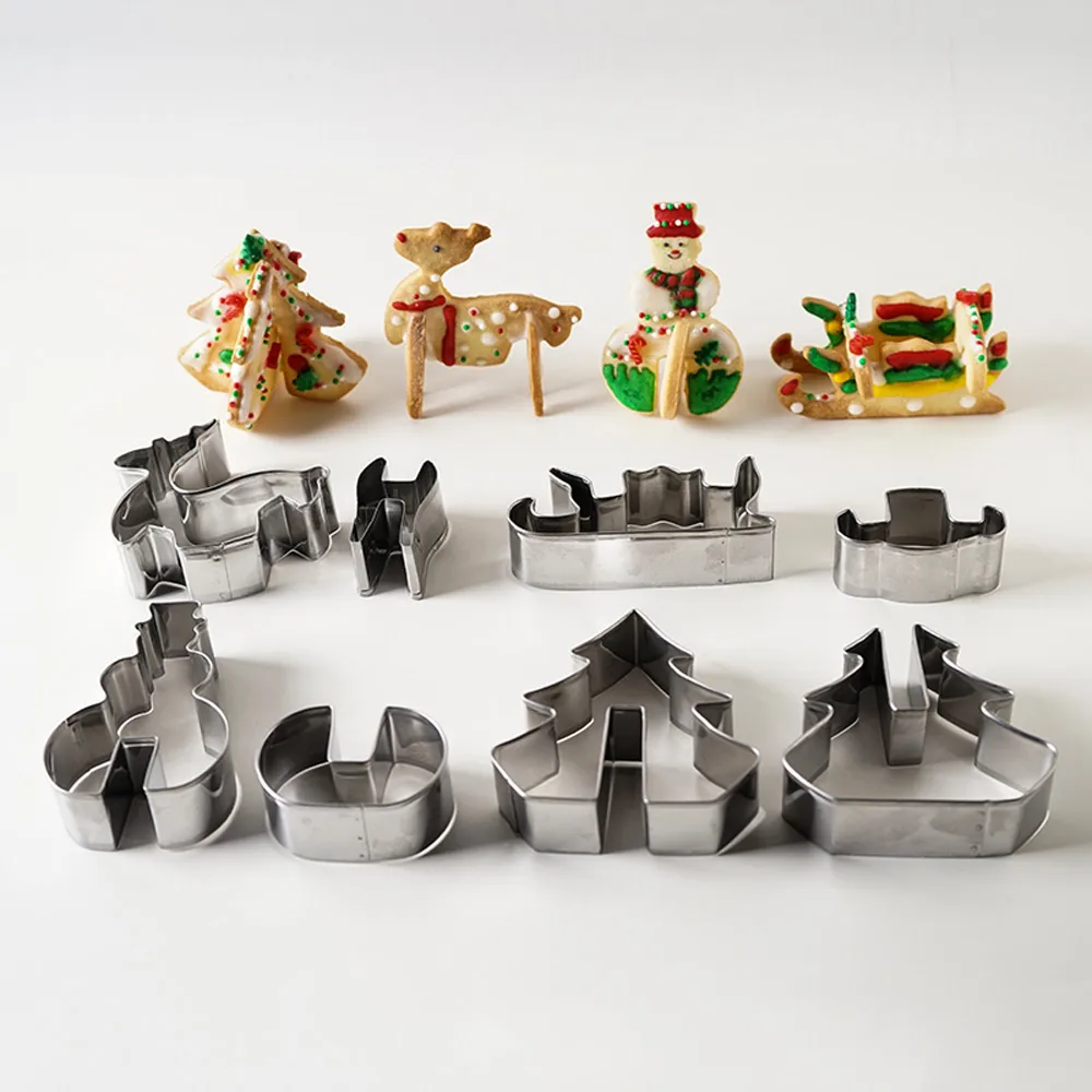8 Pcs 3D Christmas Scenario Stainless Steel Cookie Cutter Set Cake