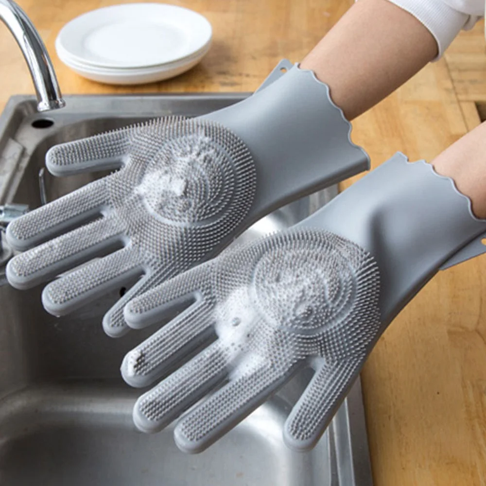 Silicone Dishwashing Gloves Bathroom Kitchen Cleaning Gloves Household