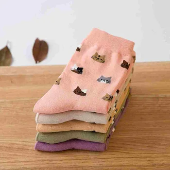 

5 pairs new cute animal husky embroidery women cotton socks lovely cat Jacquard female pure color socks funny socks