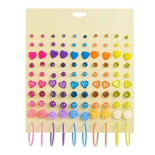 50 пар/лот, полимерные цветы, сердце, серьги с жемчугом, набор для женщин, карамельный цвет, стразы, серьги-гвоздики, обручи, вечерние ювелирные изделия