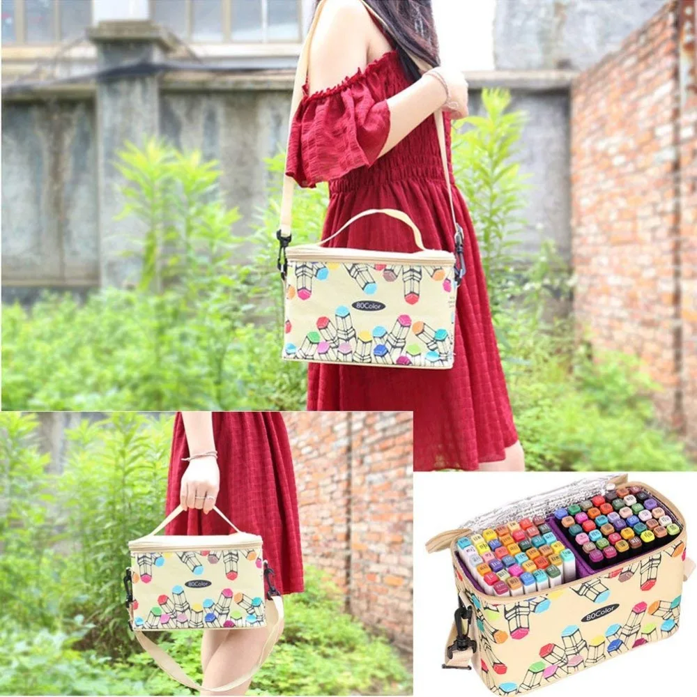 

80/120 Slots Marker Carrying Pencil Case Canvas Markers Holder Case Makeup Bags Lipstick Cosmetic Organizerfor Touchfive Markers